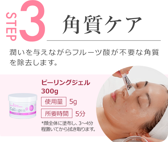 step3.潤いを与えながらフルーツ酸が不要な角質を除去します。