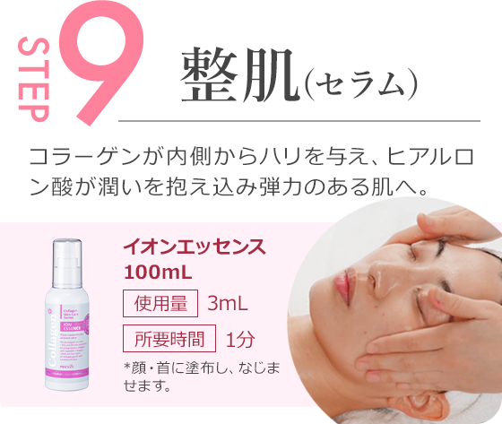 step9.コラーゲンが内側からハリを与え、ヒアルロン酸が潤いを抱え込み弾力のある肌へ。