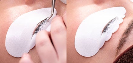 グルー(まつげのり)を使用し、まつげをロッドに巻き付けていく