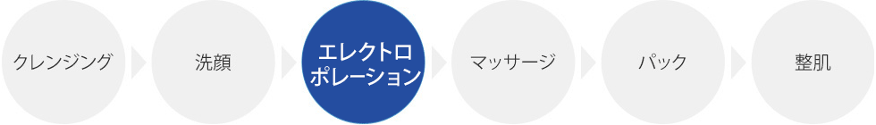 クレンジング→洗顔→「エレクトロポレーション」→マッサージ→パック→整肌