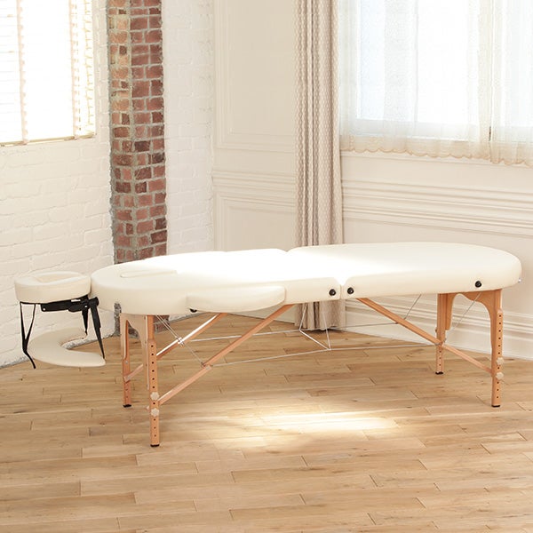 折りたたみ マッサージベッド UU-006 (木製)(有孔) アイボリー 長さ185cm×幅70cm×高さ52～82cm